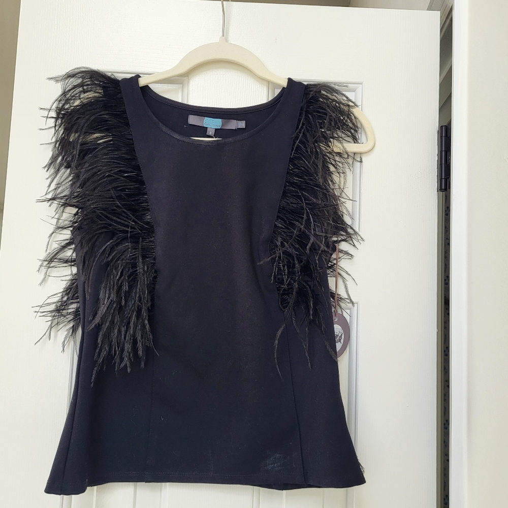 EVA FRANCO Fluffy feather tank top blouse